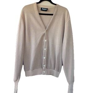 Jantzen Tan Cardigan Sweater Knit Button L Made in USA Grandpa